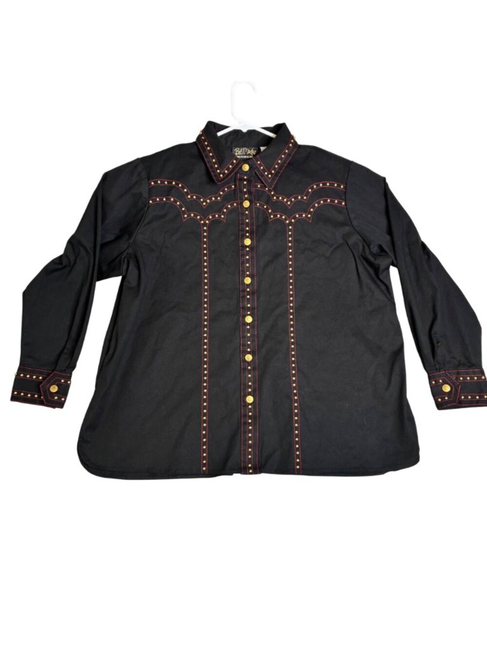 Bob Mackie Black Western-Style Studded Button-Up Shirt 1X Cotton Blend - Picture 2 of 10
